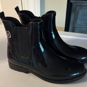 Michael Kors Glossy Black Boots with Silver Logo